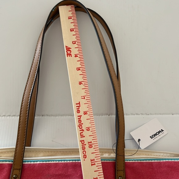 NWT Sonoma Multi Stripe Cotton Zip Faux Leather Tote - Picture 14 of 14
